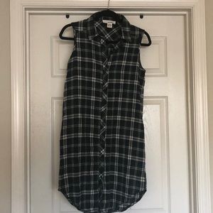 Flannel plaid mini dress.